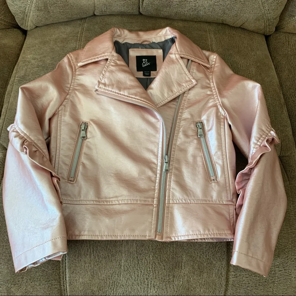 NWOT Art Class Pink Shiny Girls Ruffle Jacket XS